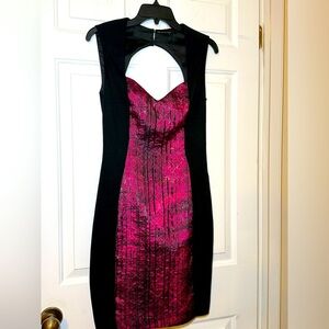 Elie Tahari Black Sweetheart Neck Sheath Dress Pink Pattern Open Back Size 4